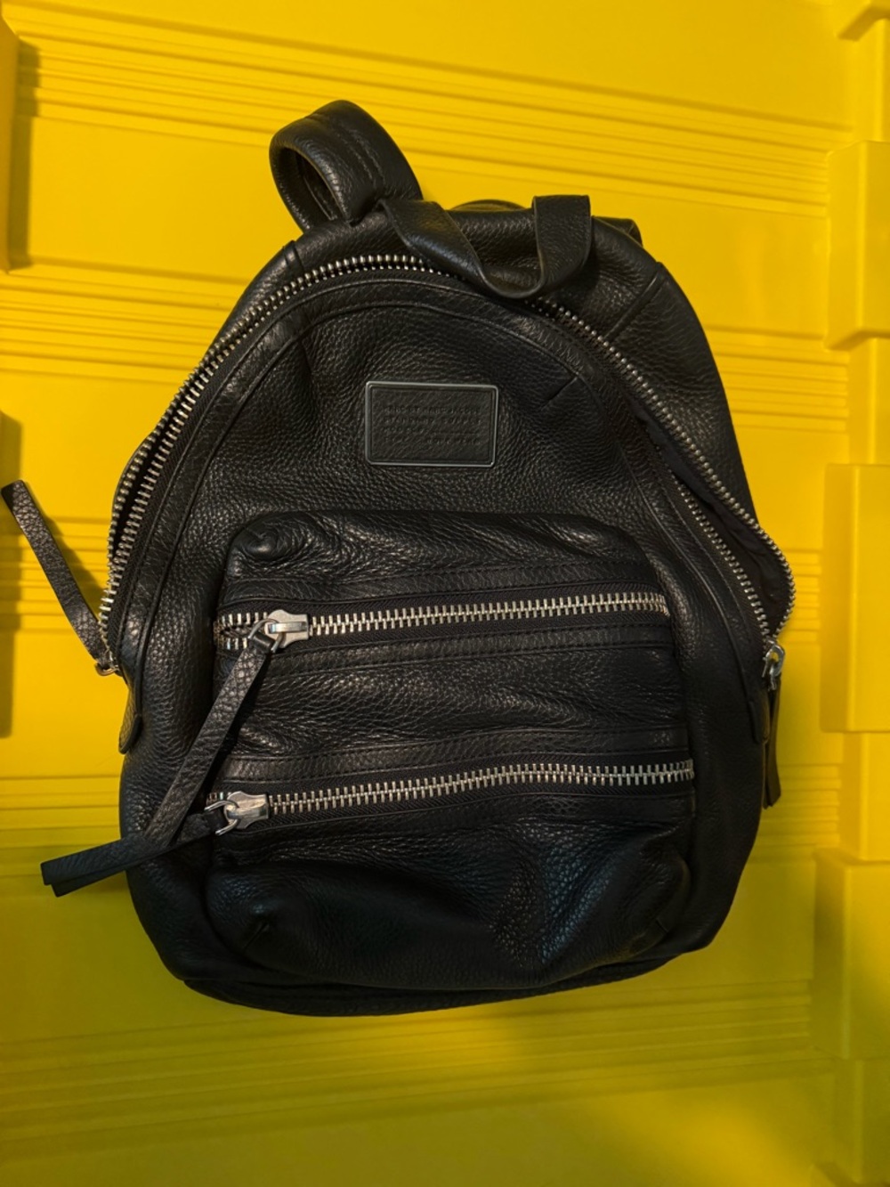 Marc By Marc Jacobs Black Leather Mini Biker Backpack with Silver Zippers